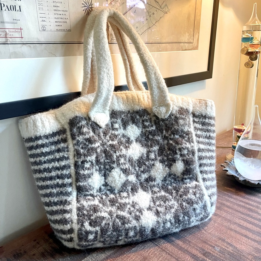 Handmade upcycled wool sweater tote